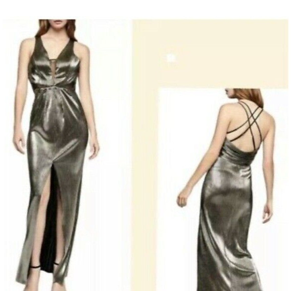 BCBG max dress maxi size 8 women v-neck gold prom wedding A000283 - Picture 1 of 9
